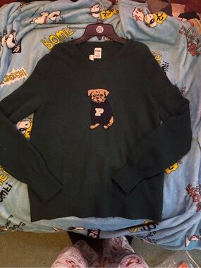 PINK Victoria's Secret Navy Green Dog Sweater